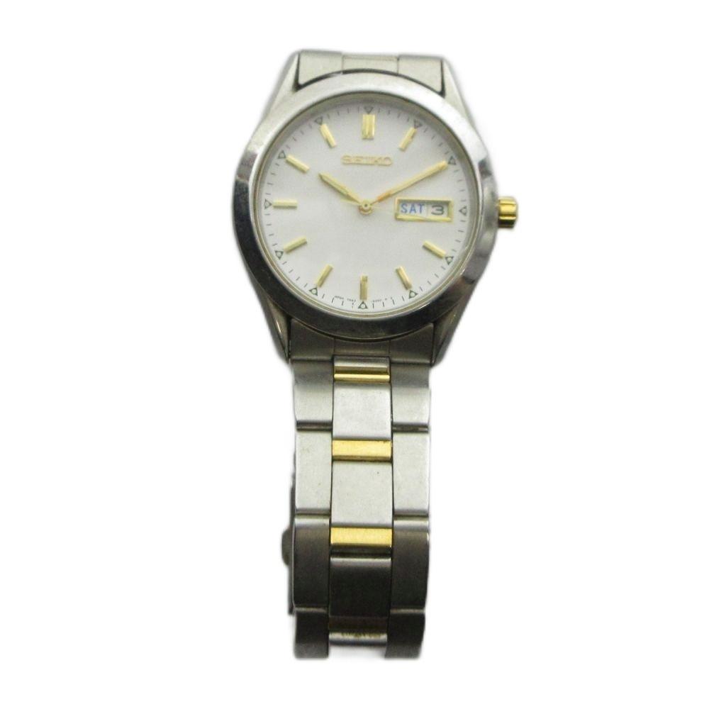 Seiko SEIKO with White Silver Tone 7N43-9080 Wristwatch, Quartz, Calendar, Dial, GY18 /MQ Men's