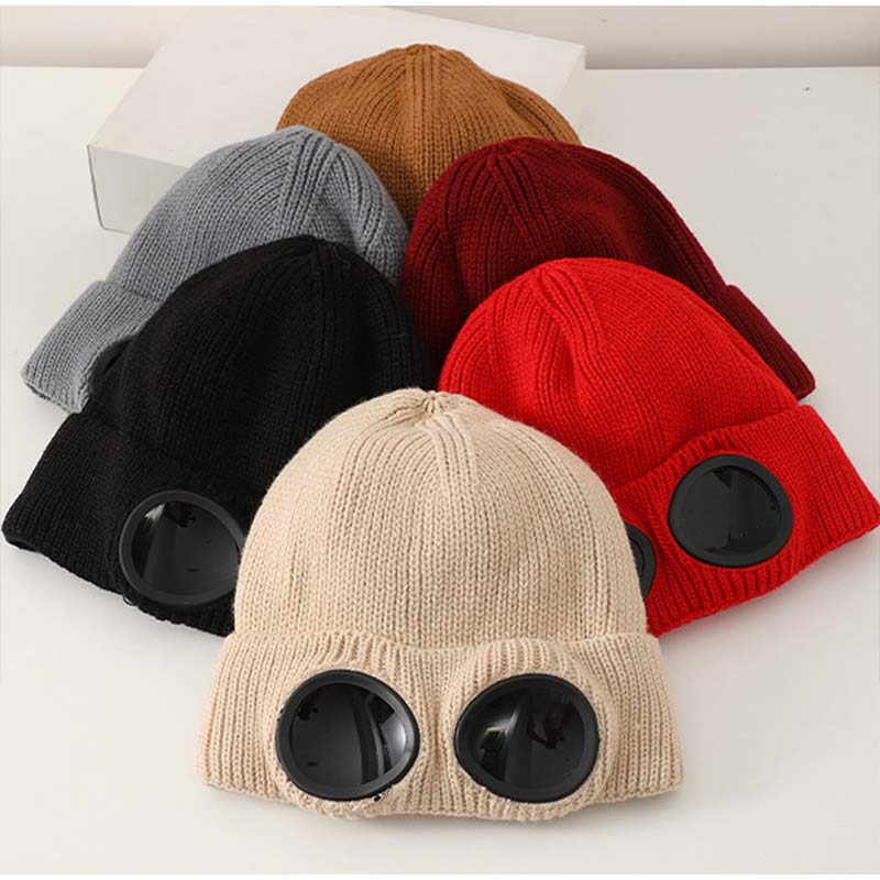 Winter Windproof Warmer Ski Beanies Hat Unisex Men Women Knitted Hat with Goggles Soft Warm Anti-slip Ear Protection Garros Caps