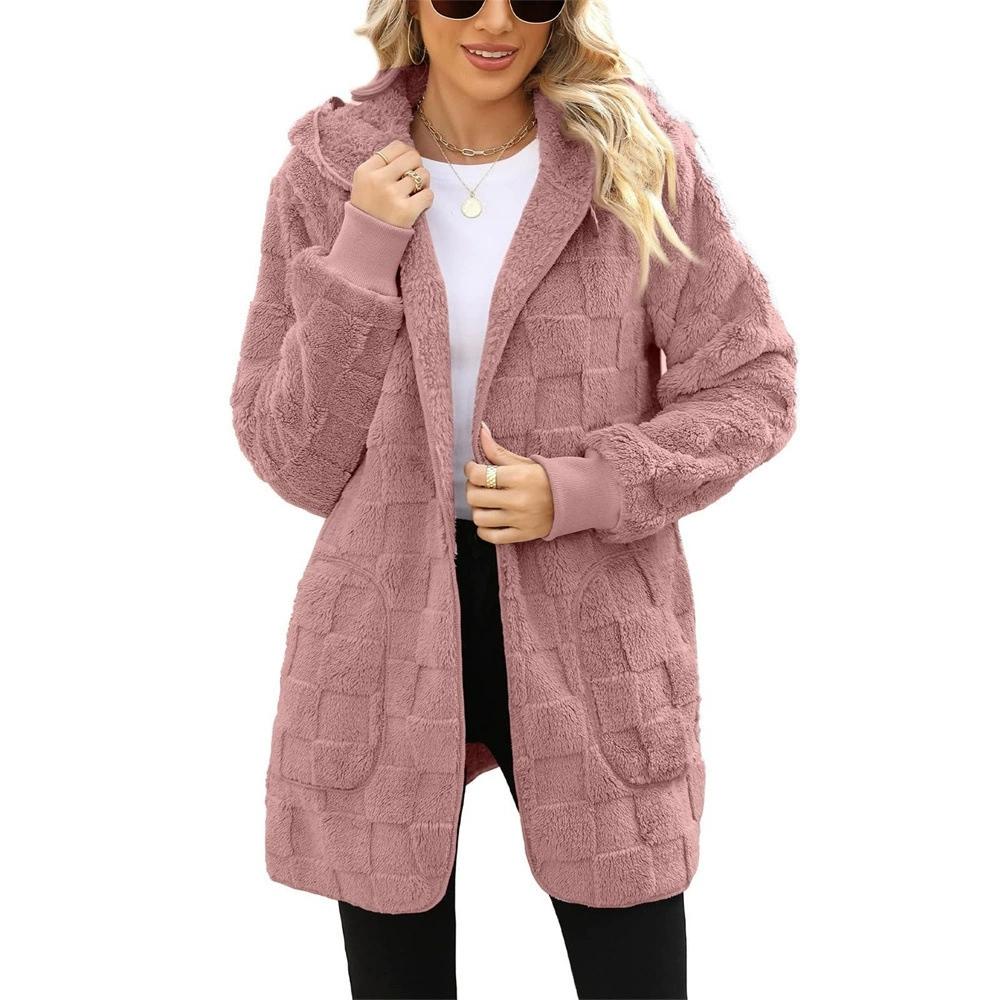 Autumn Winter Women Hooded Plush Velvet Jacket Cardigan Coats Oversized Up Fuzzy Casual Cardigan Warm Outerwear Lady Jacket