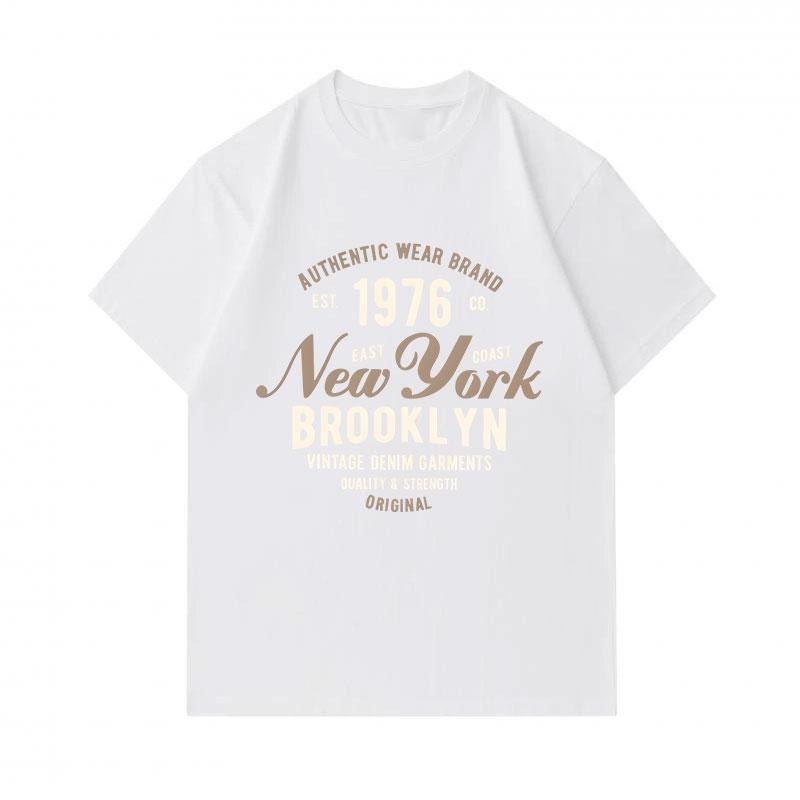 Men's 100% Cotton Crew Neck Short Sleeve T-Shirt, Vintage New York Brooklyn 1976 Print Casual Tee, Comfortable Breathable Daily Wear Top for Daily Out