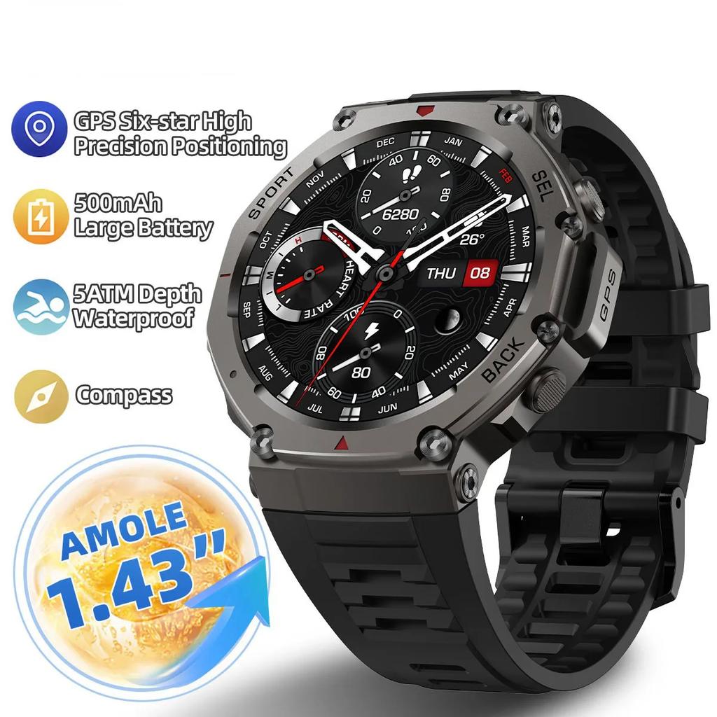 For HUIAWE GPS Smart Watch Men 2025 NEW, 5ATM IP68 Waterproof Smart Watches Compass Altimeter Barometric 1.43'' AMOLED Bracelet
