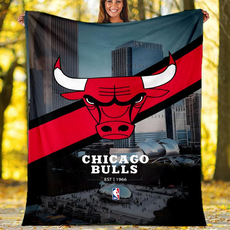 1pc Chicago Bulls Theme Blanket - Digital Print, Polyester, Cozy for All Seasons, Perfect for Outdoor, and Travel