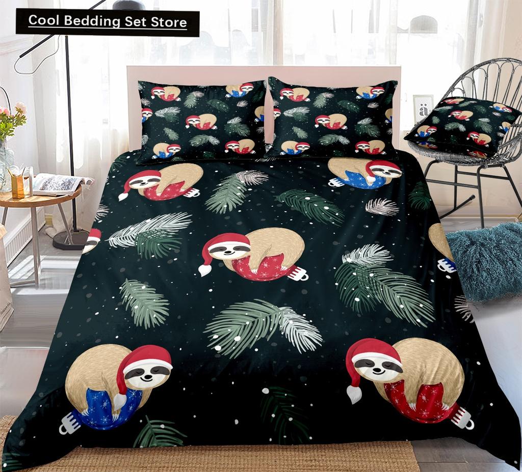 Cartoon Sloth Duvet Cover King Queen Funny Animal Bedding Set for Kids Wildlife Polyester Quilt Cover Children Birthday Gifts