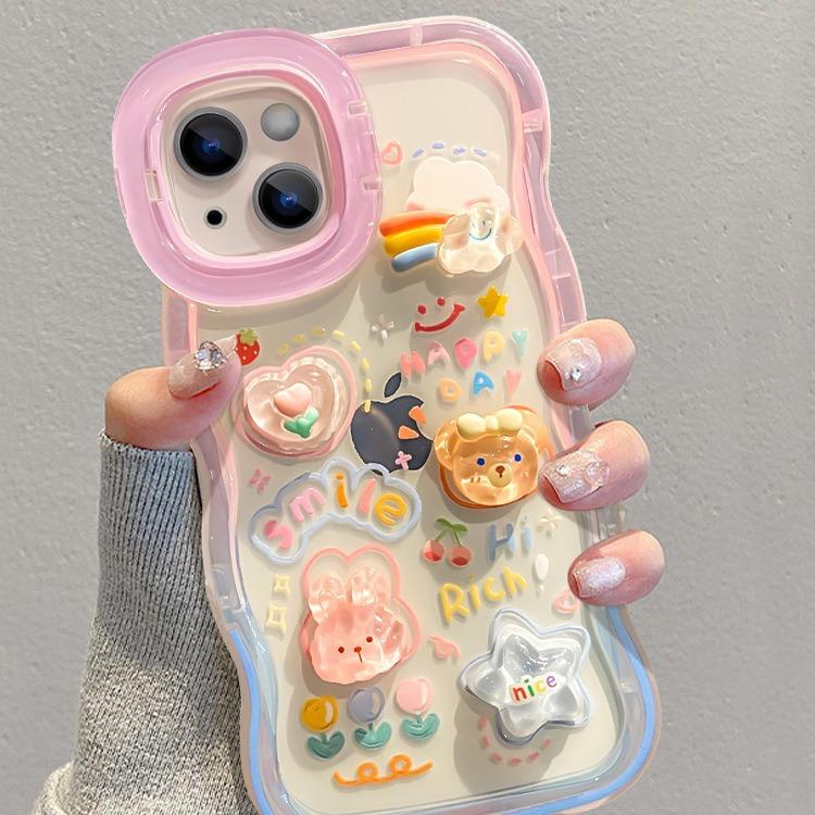 Applicable To Apple 15pro Mobile Phone Case IPhone 14 Gradient Cloud Doll 13/12 Wave Edge Invisible Double Bracket