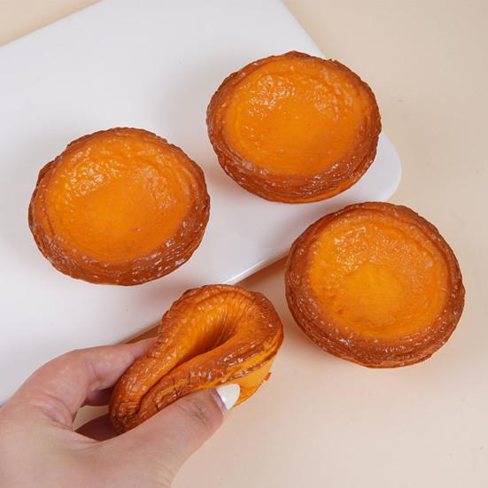 Realistic Egg Tart Squeeze Toy Soft Bouncy Portuguese Tart Fidget for Stress Relief Cute Dessert-Themed Decompression Gadget Fun Novelty Gift for Kids