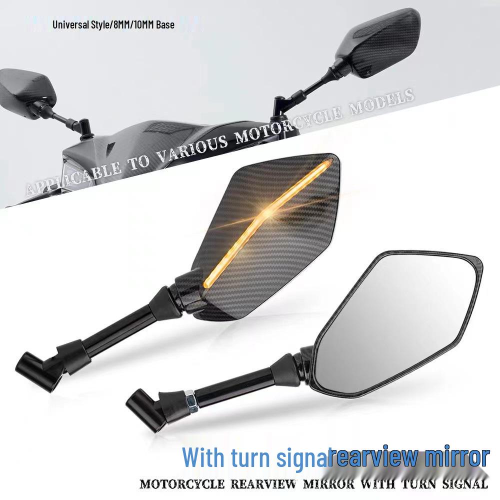 Universal Motorcycle Rearview Mirror with LED Turn Signal for Street Bikes, Cruisers, and Scooters