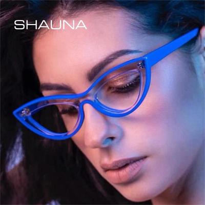 SHAUNA Ins Popular Fashion Cat Eye Contrast Color Women Glasses Frame Retro Clear Anti-Blue Light Men Optical Frame