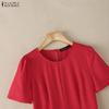 ZANZEA Women Casual Round Neck Solid Color Loose Short Sleeve Dress
