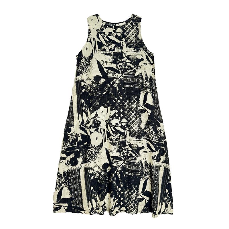 DIMANAF 2026 Women Plus Size Summer Beach Lady Long Dress Vest Sleeveless Vintage Loose Oversize Maxi Print Sundress Clothing