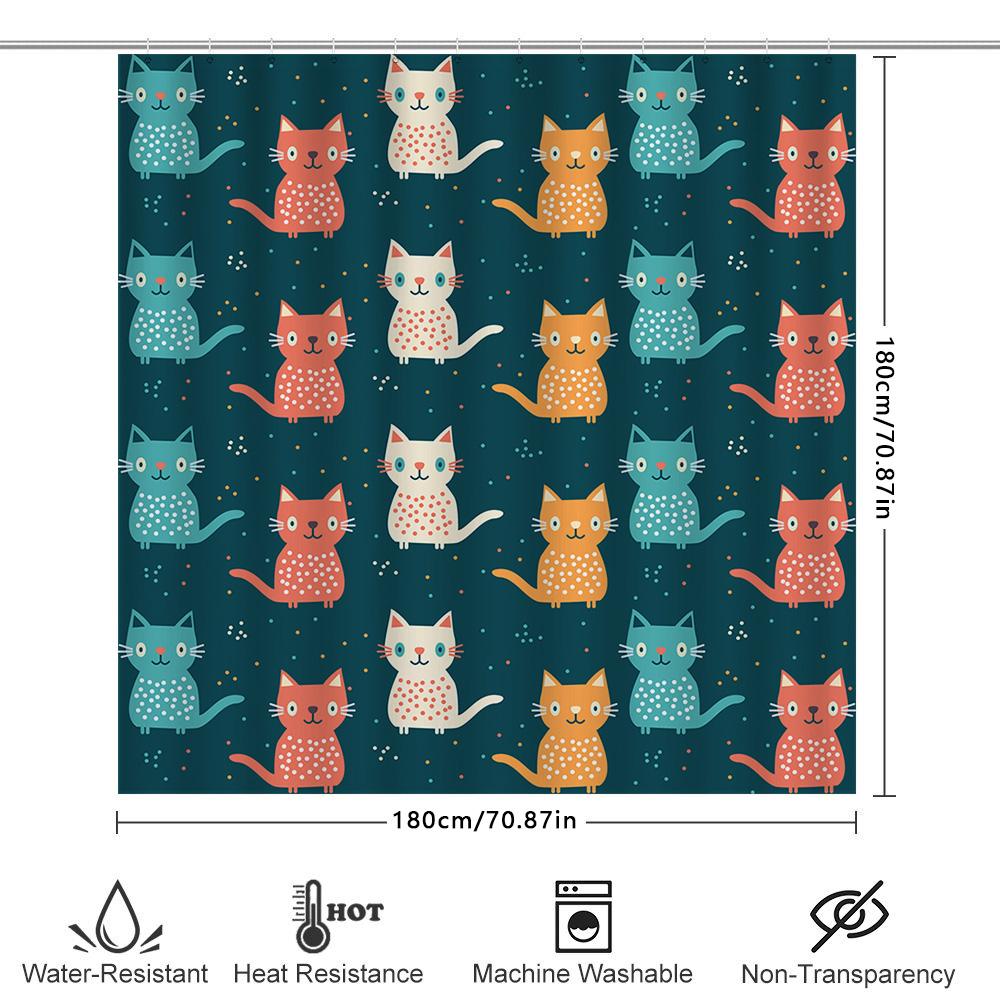 Colorful Cat Shower Curtain Modern Bathroom Decor For Kids Room Polyester Fabric Waterproof Liner With Hooks 72 X 84 Inches