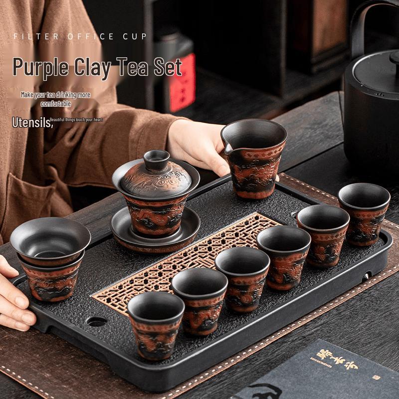 Double Dragon Purple Clay Kung Fu Tea Set