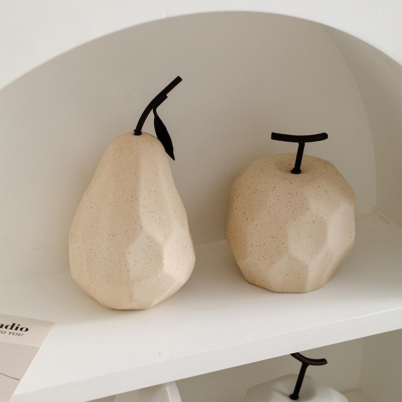 Ceramic Crafts Pear Sculpture Geometric Surface Apple Pear Statue Home Decor Pear Apple Ceramic Decor Abstract Fruit Ornaments