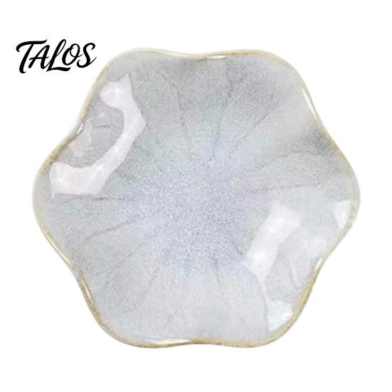 Talos Soy Sauce Dish Plate, Ceramic Lotus Leaf Design, High-Temperature Fired Unique Texture Jewelry Holder, for Dipping Vinegar Snack
