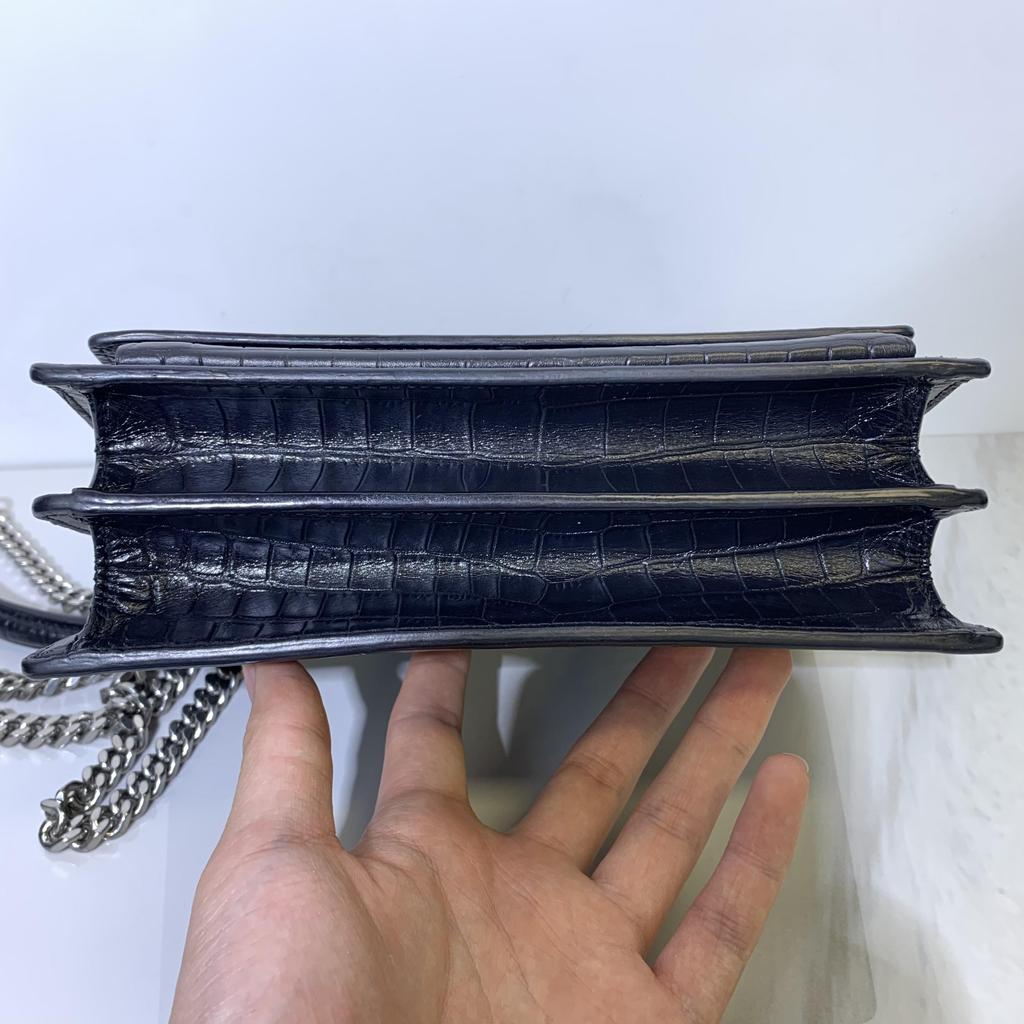 [Pre-Owned] Saint Laurent Sunset Croc Effect Shoulder Bag 'Black' - Excellent #1HH642P