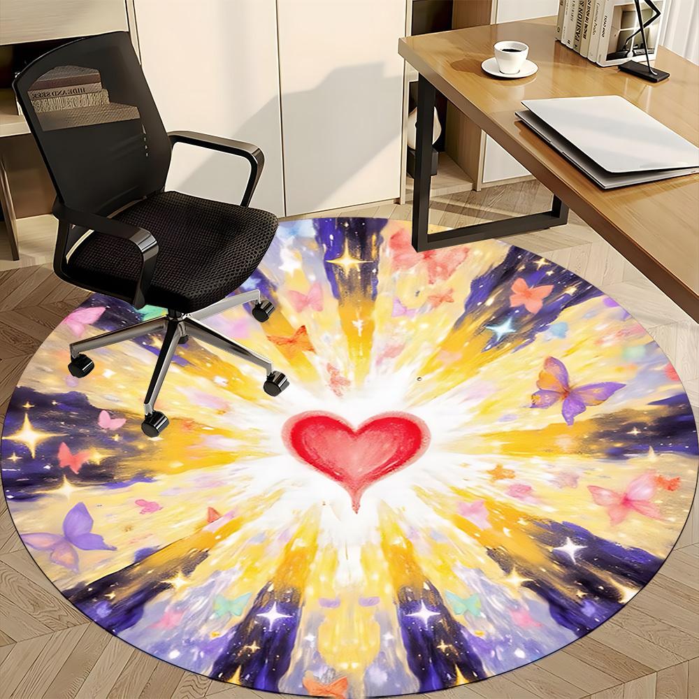 1pc Heart Butterfly Mandala Carpet for Office Non-Slip, Round Carpet, Soft & Comfortable, Carpet for Office, Lightweight Round Floor Mat yy251226080