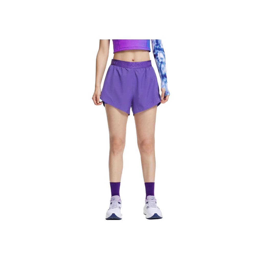Saucony Letter Jacquard Running Training Elastic Sports Shorts Women shorts Ocean-Purple SC1230231A-PP05
