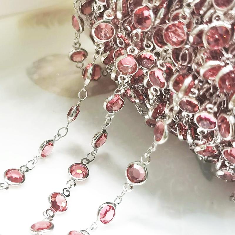 1meter 6mm Colorful Crystal Beads Beaded Chain Glass Bead KC Gold Necklace Chain Accessories for Jewelry Making Crafts DIY