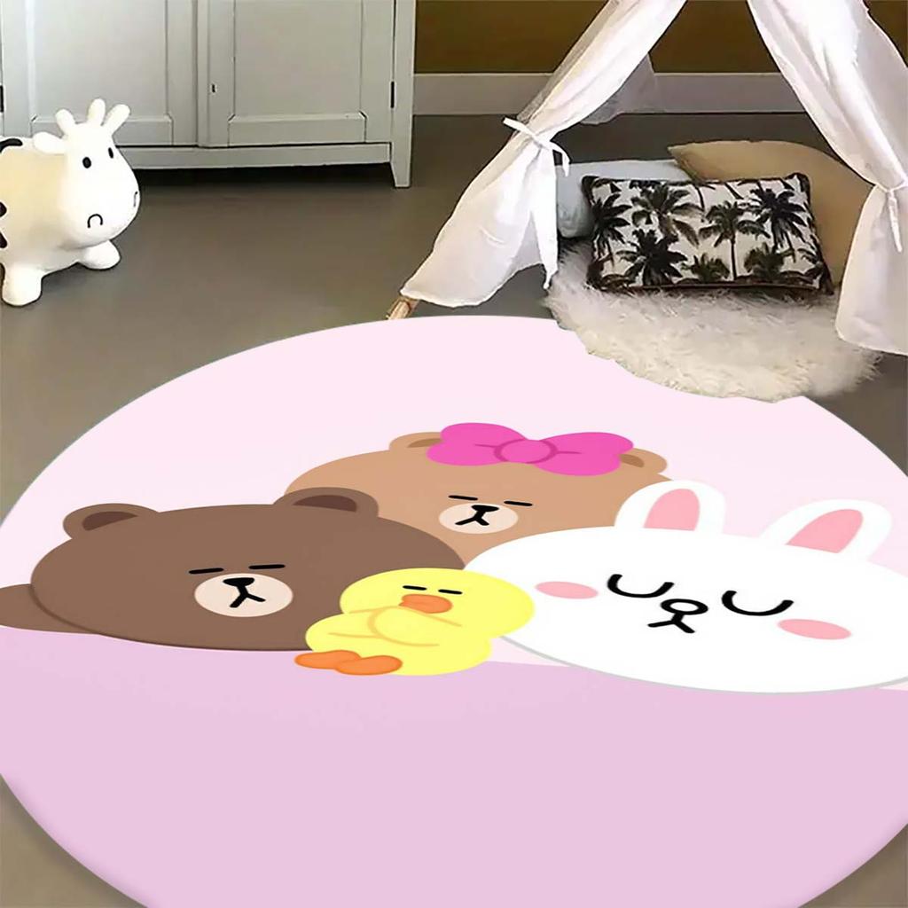 Line Friends Brown Sally Round Rug Cute Cartoon Pattern Circular Carpet Soft Anti-Slip Mat for Kids Room Playroom