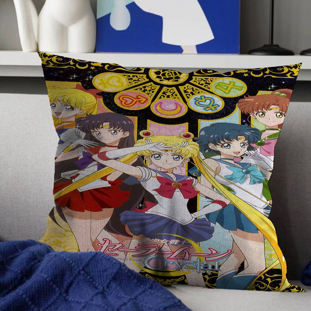 Lovely S-Sailor M-Moon Pillow Covers Cartoon Sofa Decorative Home Double-Sided Printing Short Plush Cute Cushion Cover