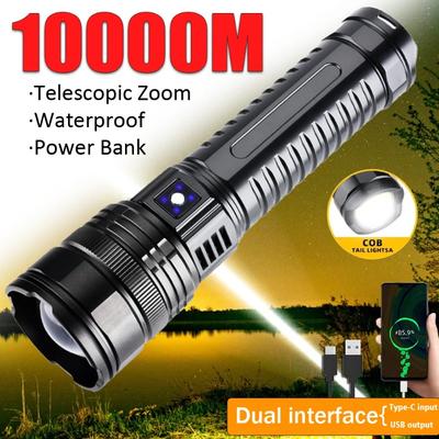 Leistungsstarke LED-Taschenlampen USB Wiederaufladbare Taktische Taschenlampe 10000mAh Eingebauter Akku Taschenlampe Notfall-Scheinwerfer Laterne