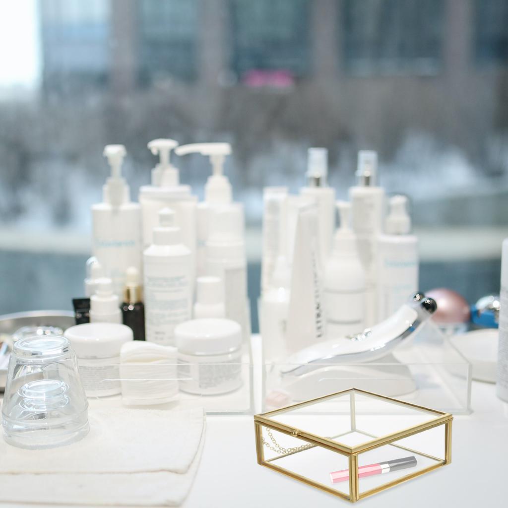 Glass Jewelry Holder Alloy Case Clear Display Jewelry Organizer Retro Style Trinket Box for Home Use Trinket Box with Lid