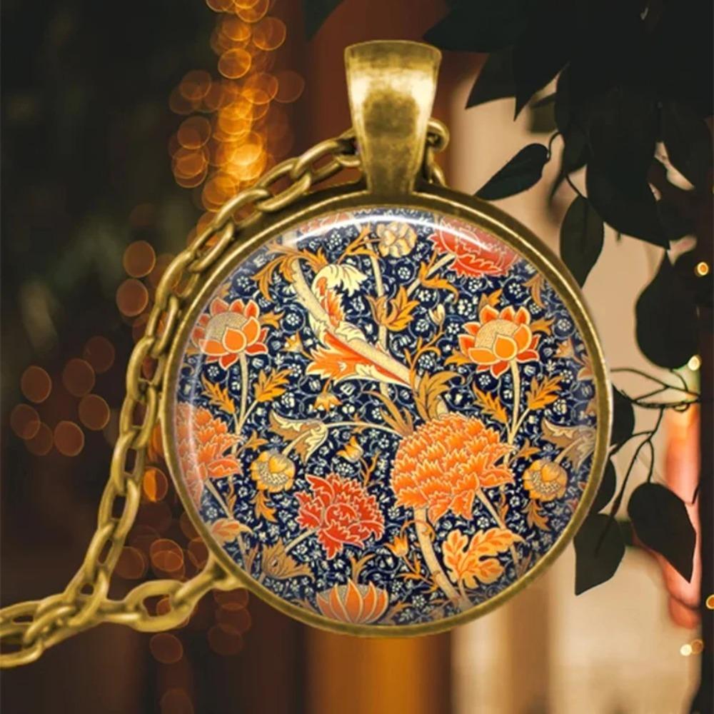 Vintage Antique Gold Plated Colorful Sweet Pea Flower Glass Pendant Necklace For Women Jewelry