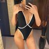 Sexy Deep V Neck Halter Backless One Piece Swimsuit Women Swimwear Female High Leg Cut Monokini Bather Bathing Suit Swim