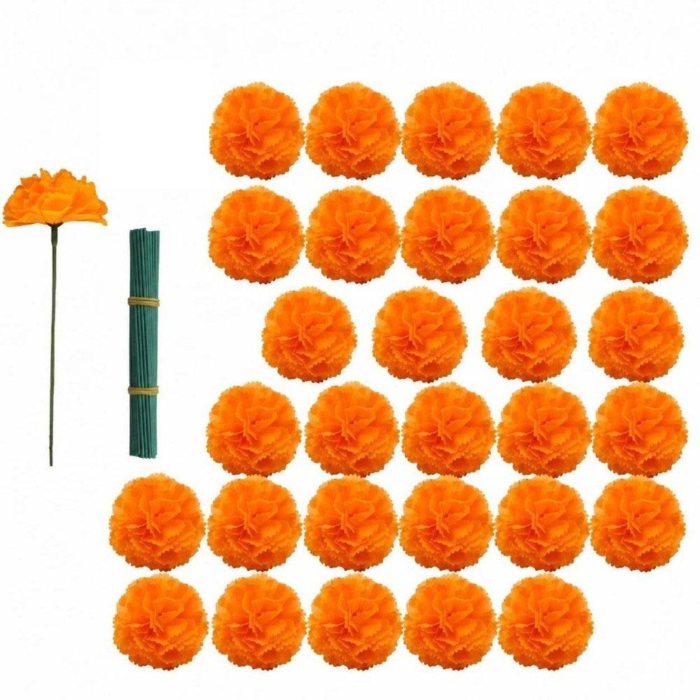 30 Pcs Decoration Set Artificial Marigold Flowers Orange Carnation Flowers Backdrop Parties