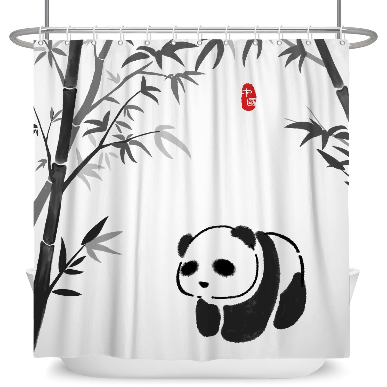 

Cute Panda Shower Curtain Bamboo Panda Print Waterproof Bath Curtain For Bathroom Decor Polyester Fabric With 12 Hooks Included W60H190(CM)-1 Pcs