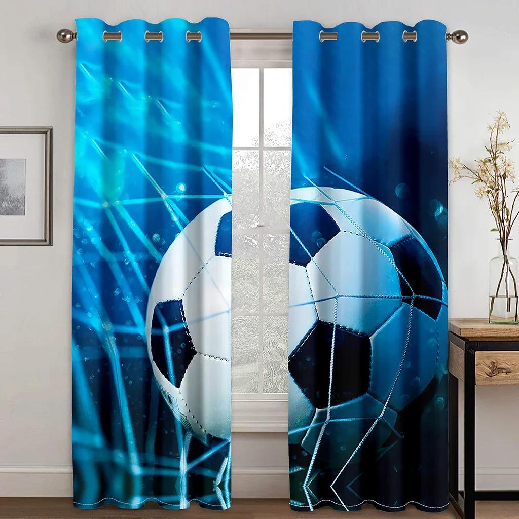 Red White Blue Flag Soccer Curtains Balls Football Design 3D Window Curtains for Living Room Window Treatment Drapes