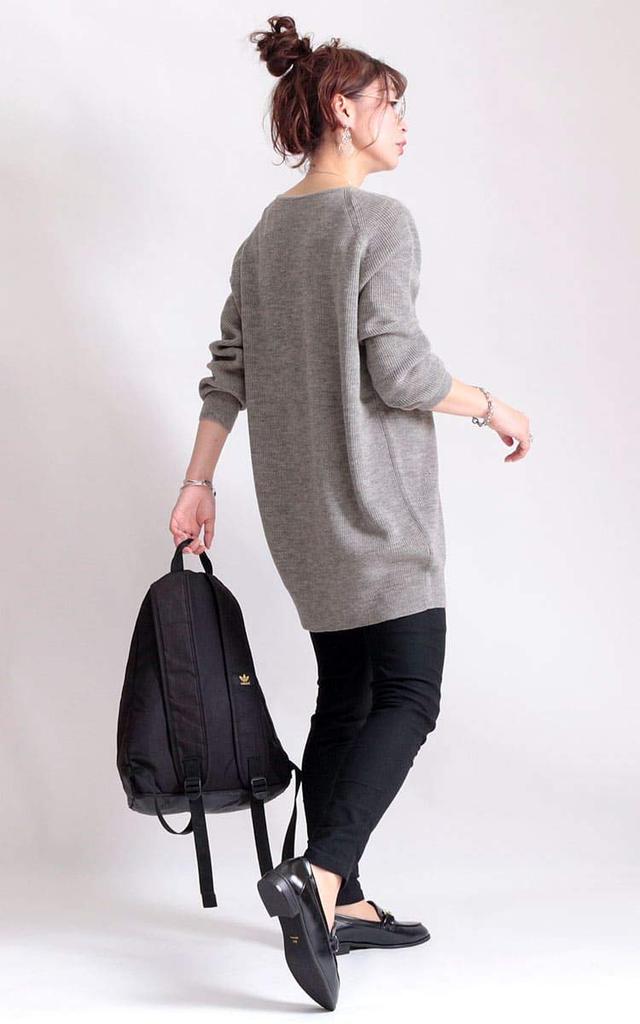 Gold Japan Plus Size Knit Long Long Size 3L Women's Top, V-Neck, Sleeves, Suri-3211, Gray,