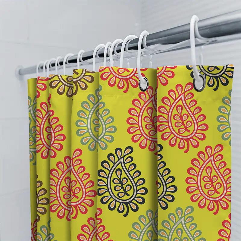 Brightly Colored Bath Shower Curtain Multicolored Floral Print Waterproof Fabric Bathroom Decor Set For Home Decoration (Yellow
