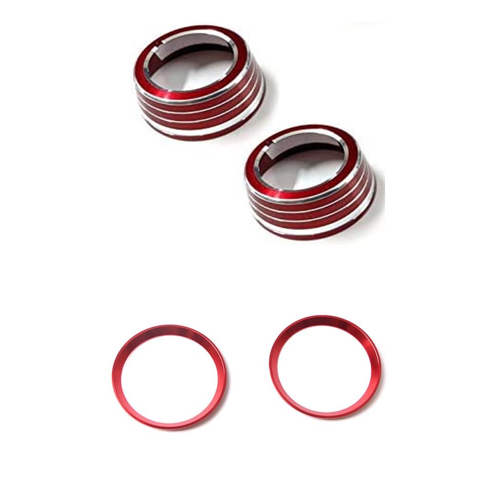 Nissan Kicks Exclusive Air Conditioner Dial Ring Interior 3M Tape Unimbi Covers, 4-Piece Set, Red/Blue, High-Quality Aluminum, Dress-Up (Red),