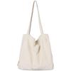 Corduroy Canvas Tote Bag - Large Capacity, Korean Style, Plush Single Shoulder Bag