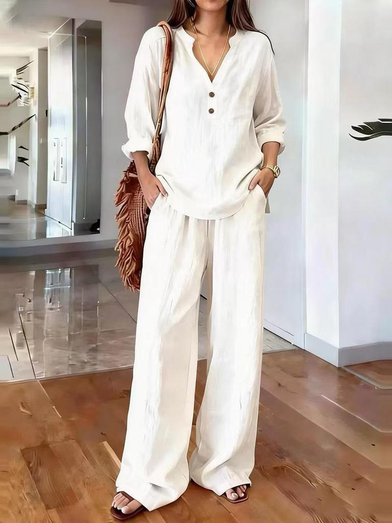 New Women's Long Sleeve Solid Loose Casual Two Piece Set