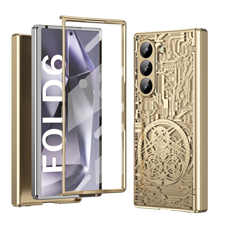 For Samsung Galaxy Z Fold8 Ultra 7 6 5 4 3 2 Mechanical Legend Plating PC Hinge Full Body Cover Rugged Case With Tempered Glass