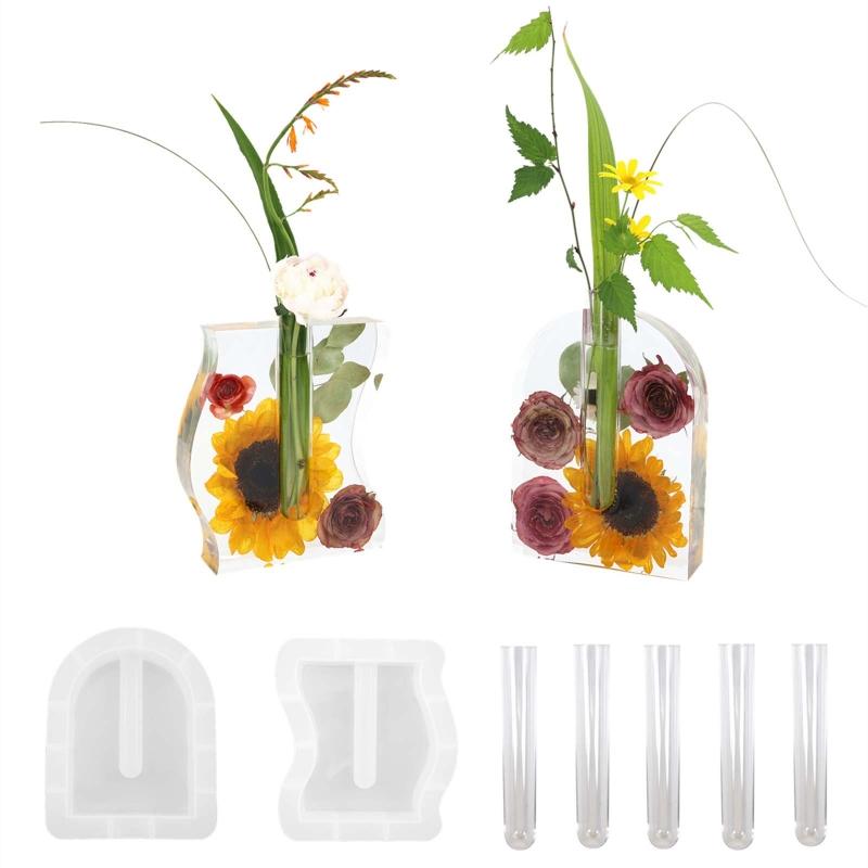 Resin Mold for Plant Propagation Station Vase Silicone Mold Oval Wave Shaped Flower Pot with Test Tube for Hydroponic