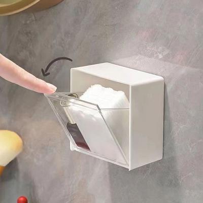 Wall Mounted Storage Box Clamshell Design Plastic Cotton Swab Storage Holder