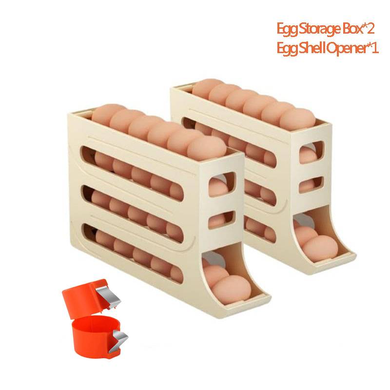 4 Layers Automatic Rolling Egg Holder Refrigerator Egg Storagebox Large Capacity Space Saving Kitchen Refrigerator Egg Dispenser