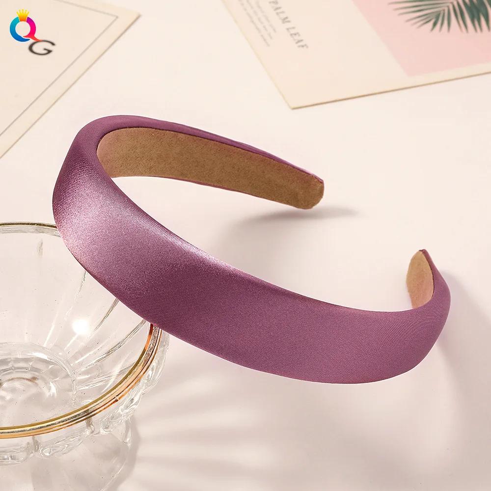 

1 шт. атласная повязка на голову с губкой для женщин, однотонная, обруч для густых волос, повязка для волос, модные аксессуары для волос