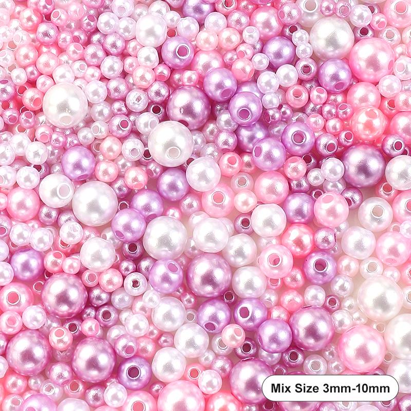 Mixed Size Acrylic Pearl Beads Round Tiny Craft Beads Loose Pearls for Jewelry Making DIY Craft Necklaces Bracelets 30g/pack