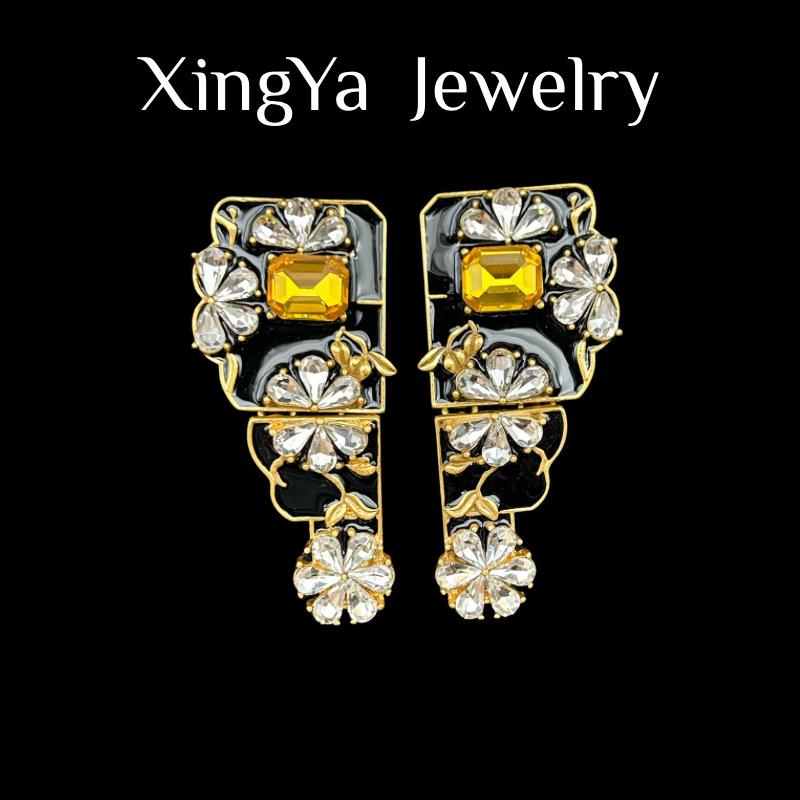 Ретро Эмаль Геометрический Цветок Преувеличенные Высококачественные Серьги Темперамент Повседневные Крутые Яркие