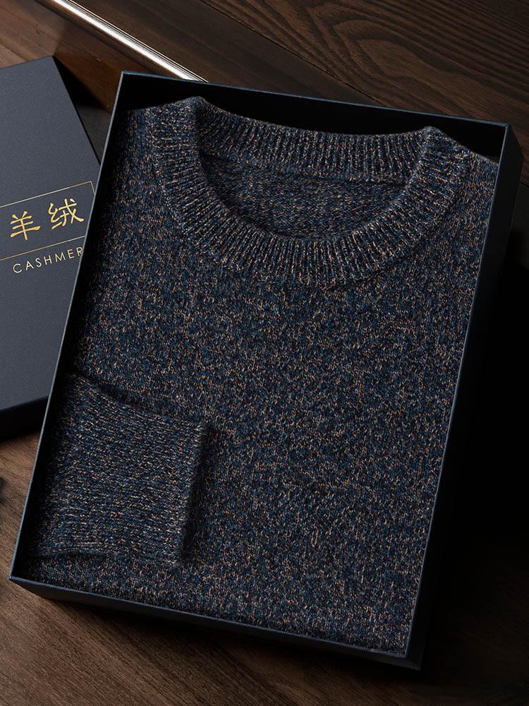 Men's Thickened Cashmere Sweater, 7-Gauge Knit, Round Neck, Plain, Autumn-Winter Base Layer.