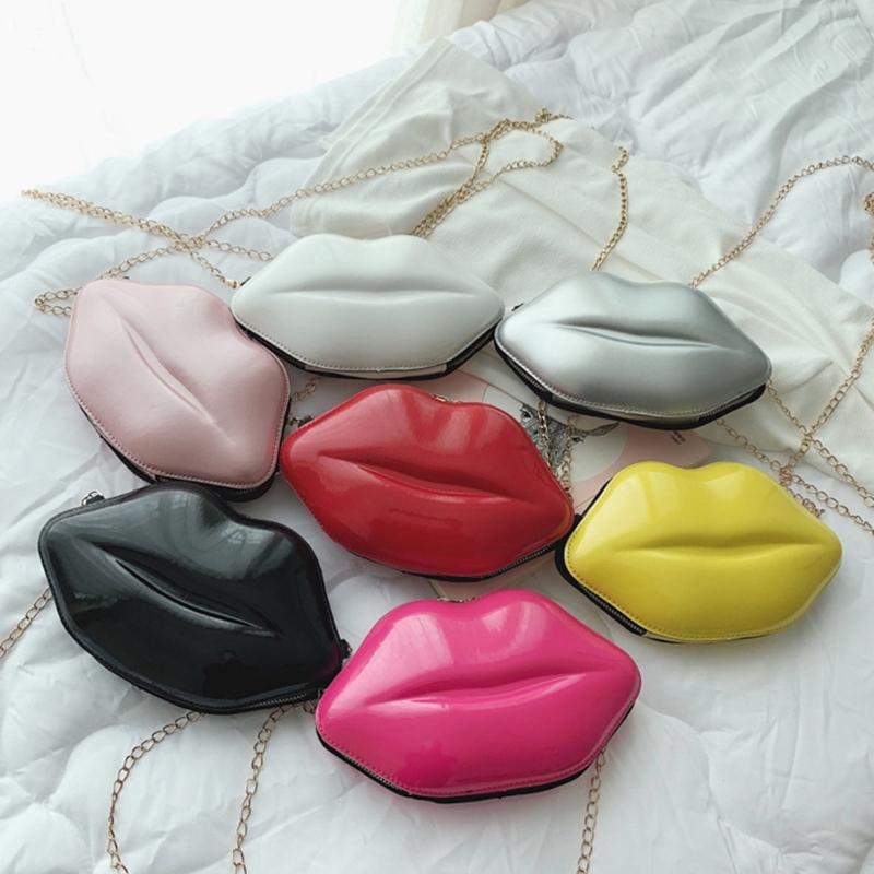 Women Lip Shape Plastic Party Evening Purse with Chain Small Coin Bag Phone Pouches Candy Color Shoulder Crossbody Bag