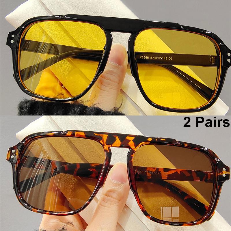 2 Pairs Square Pilot Sunglasses Men Fashion Oversized Korean Style Outdoor Shades Women Trendy Simple Solid Color Sun Glasses