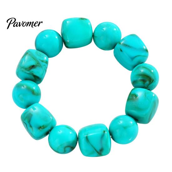 Trendiger Handschmuck für Damen Perlenarmband Herren, Blaue Simulationssteine Einzigartige Tintenstruktur Perlen Acrylperlen Armbänder, Elastisches Stretch Klobig Nicht