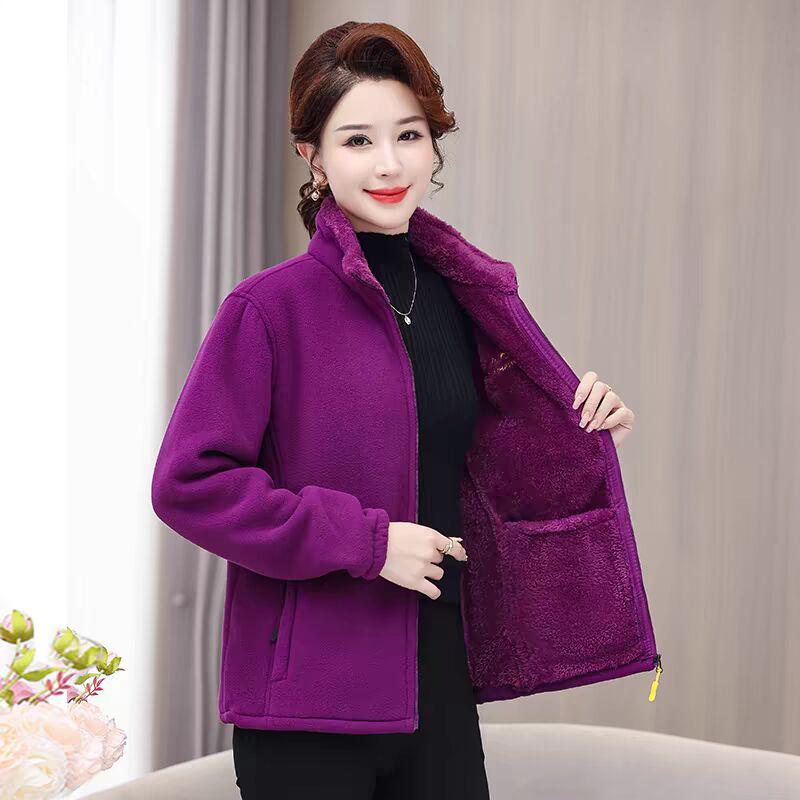 Damska kurtka polarowa plus size dla kobiet w średnim i starszym wieku - Casualowy top na jesień/zimę