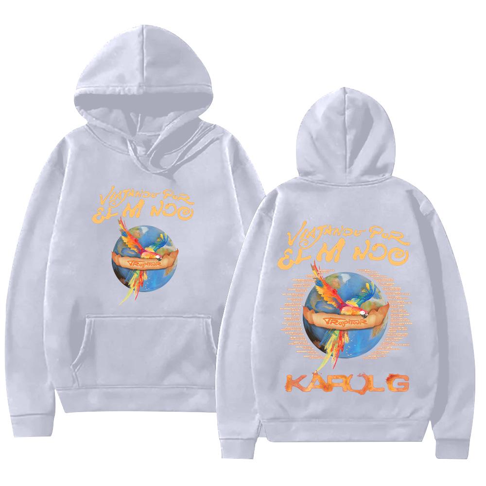 Karol G Viajando Por El Mundo Tropitour Hoodies Long Sleeve High Street Sweatshirts Unisex New Pattern Pullovers