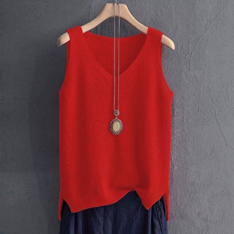 Blusa estiva da donna senza maniche Blusa a maglia Camicia Abbigliamento da donna Blusa con scollo a V Top da donna Camicie