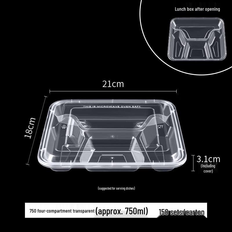 ZISIZ 1000ml Disposable Compartment Meal Prep Containers